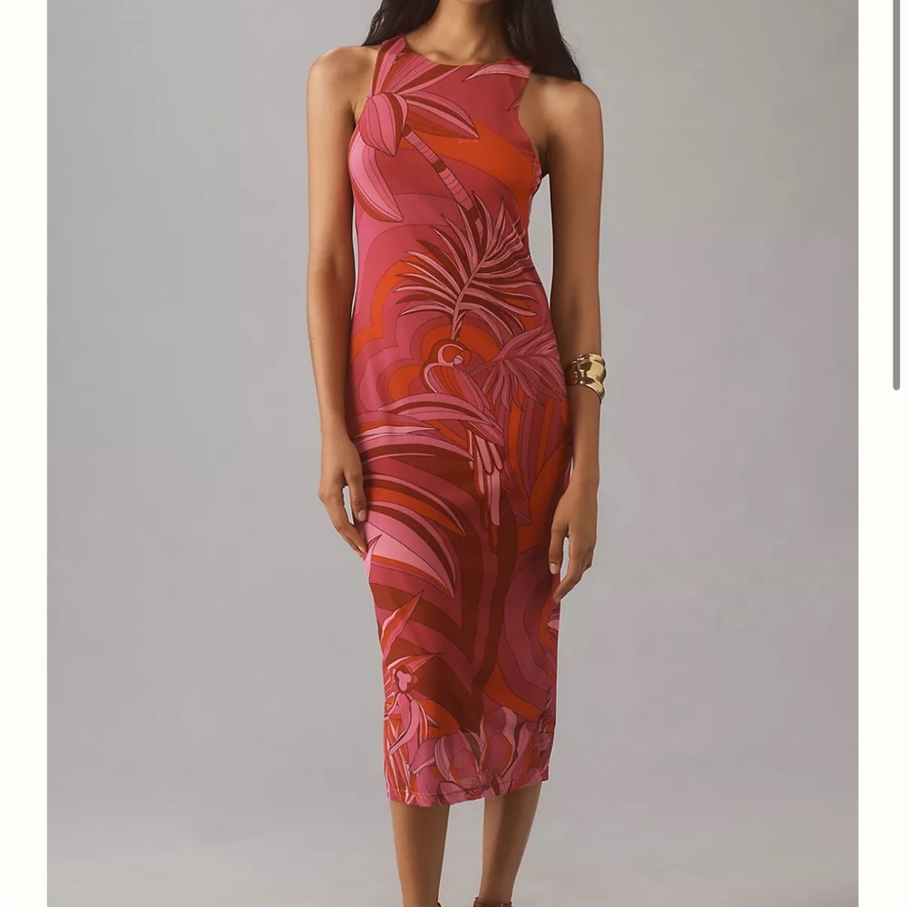 FARM Rio Vibrant Pink and Red Midi Dress